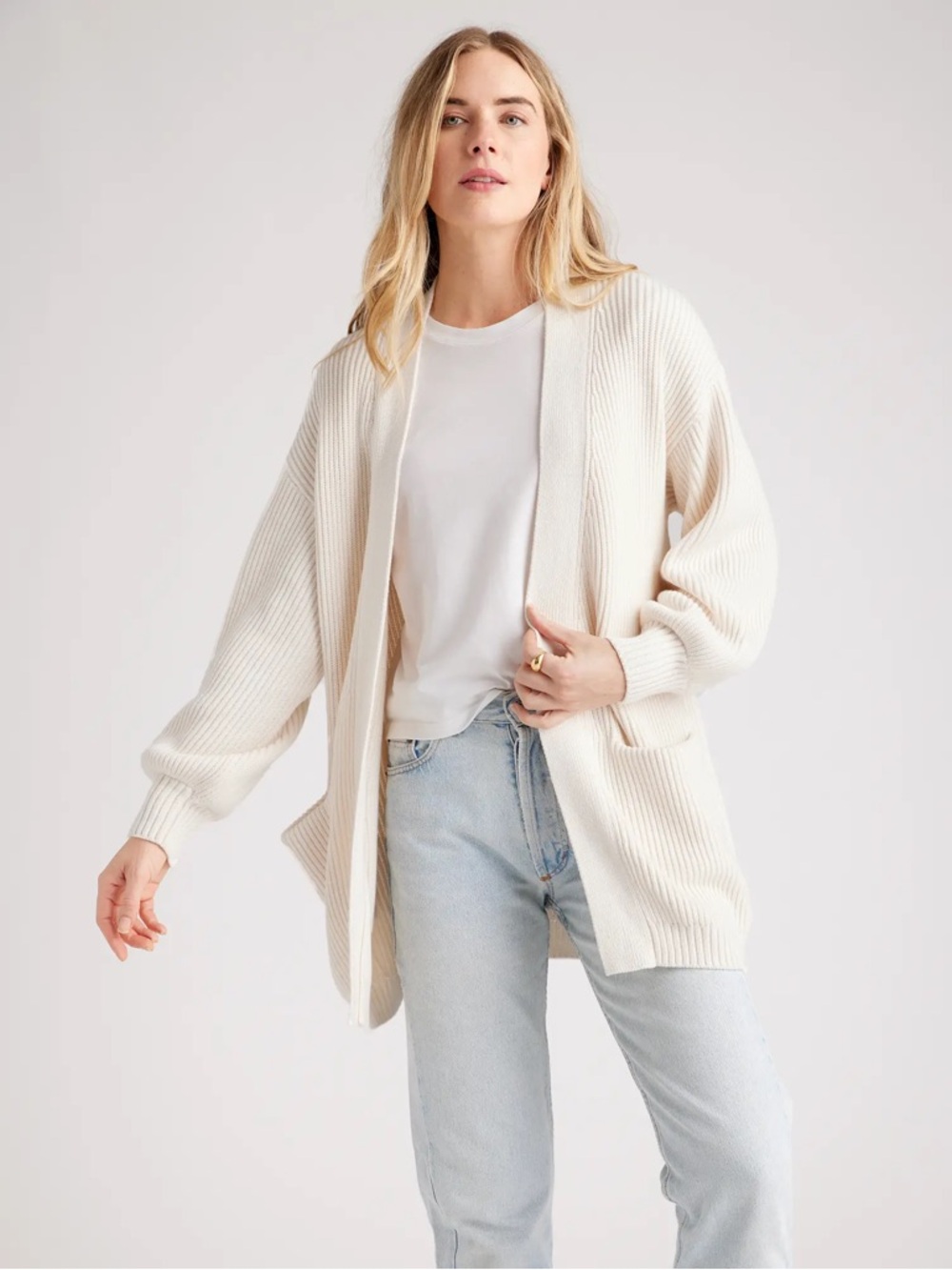 Quince Women’s Size Small 100% Organic Cotton Oversized Cardigan in Ivory